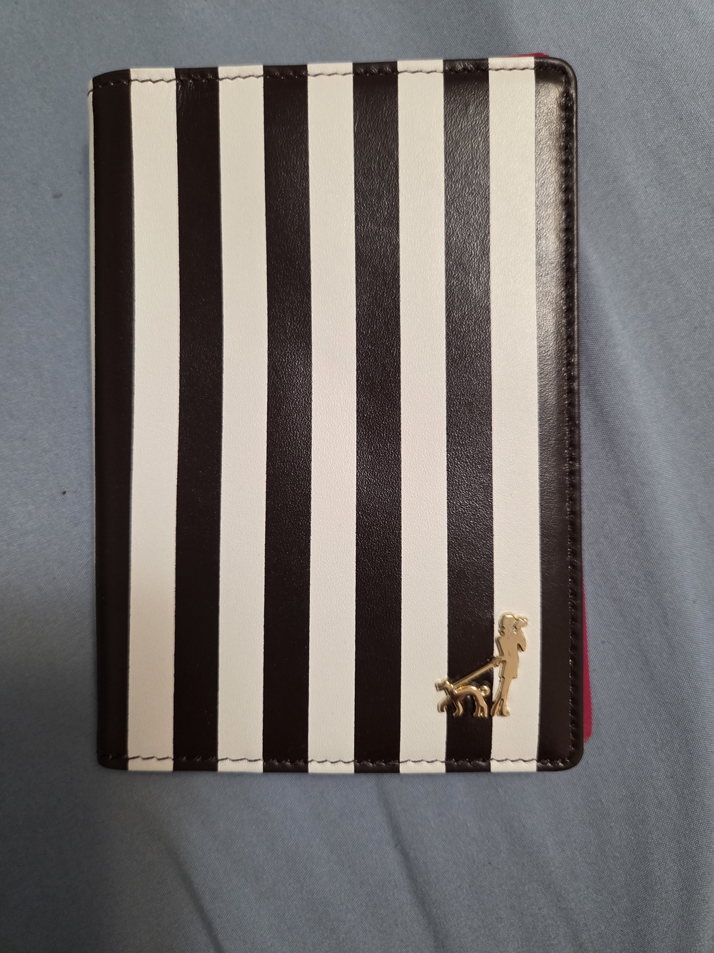 Black & White Striped Passport Wallet with Gold Dog Accent